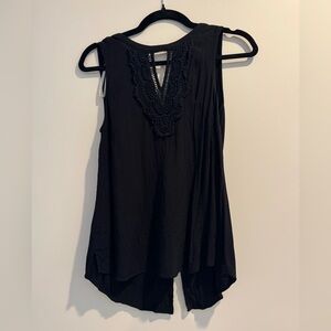 Chic Black Sleeveless Blouse with Crochet Accent